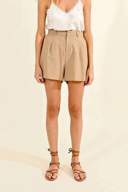 NEW MOLLY BRACKEN high waist linen shorts in light khaki